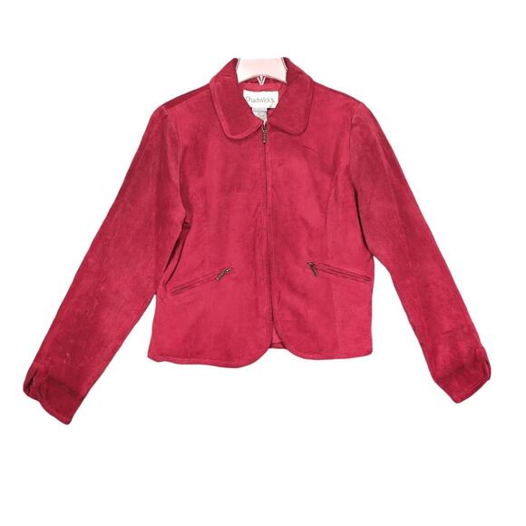 Vintage Chadwick's Women's L Red Genuine Suede Leather Full Zip Jacket Collared - Picture 1 of 9